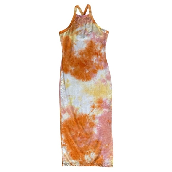 EUC Tie Dye Midi Dress - Yellow/Orange Combo size Small - Picture 3 of 6